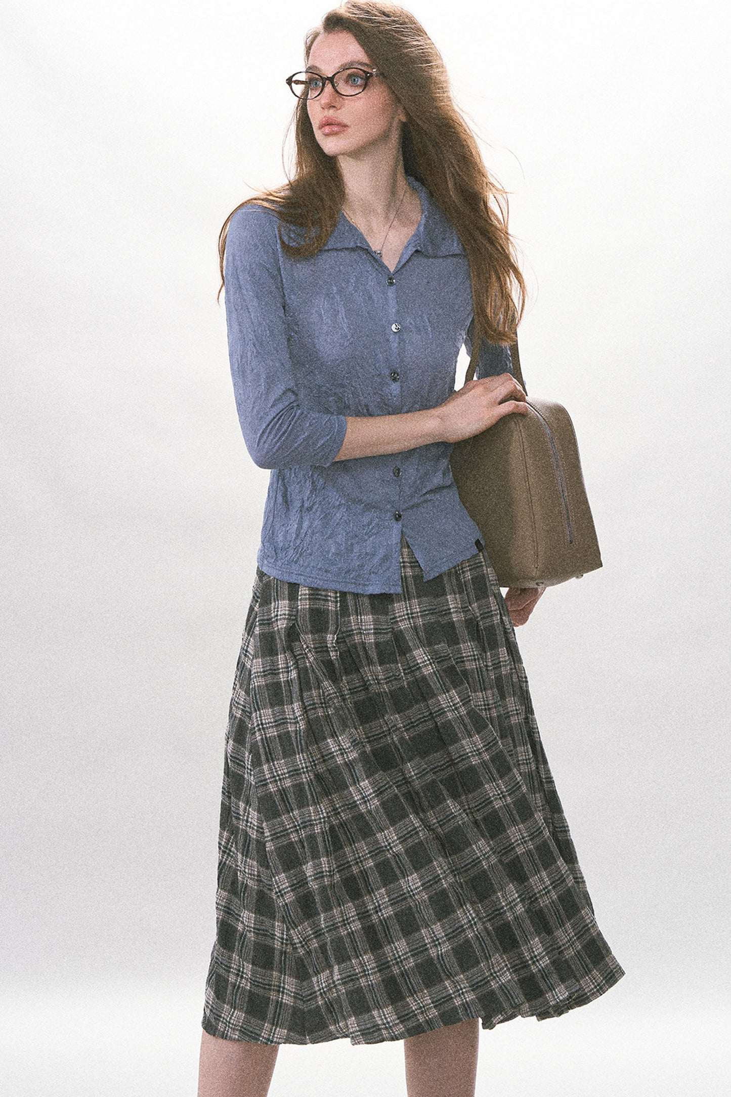 Chemise boutonnée plissée texturée