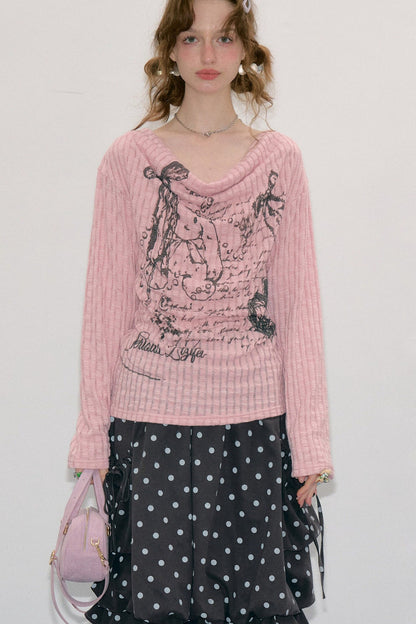 Blusa in maglia con graffiti di conigli