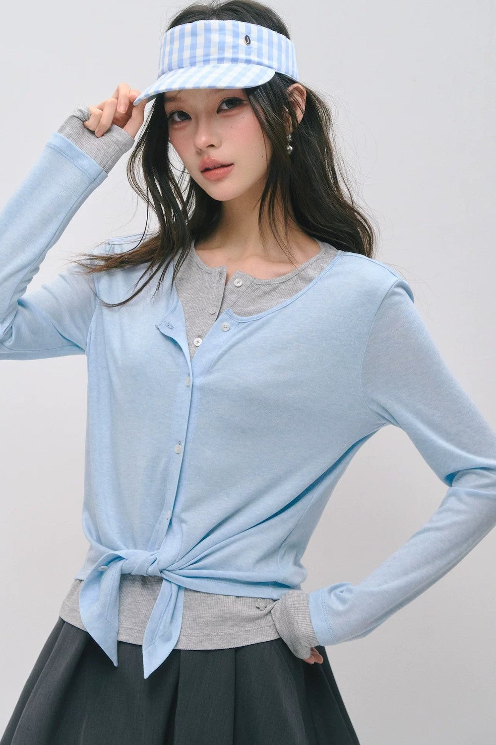 Layered Fake Two-Piece Tencel Wool Top