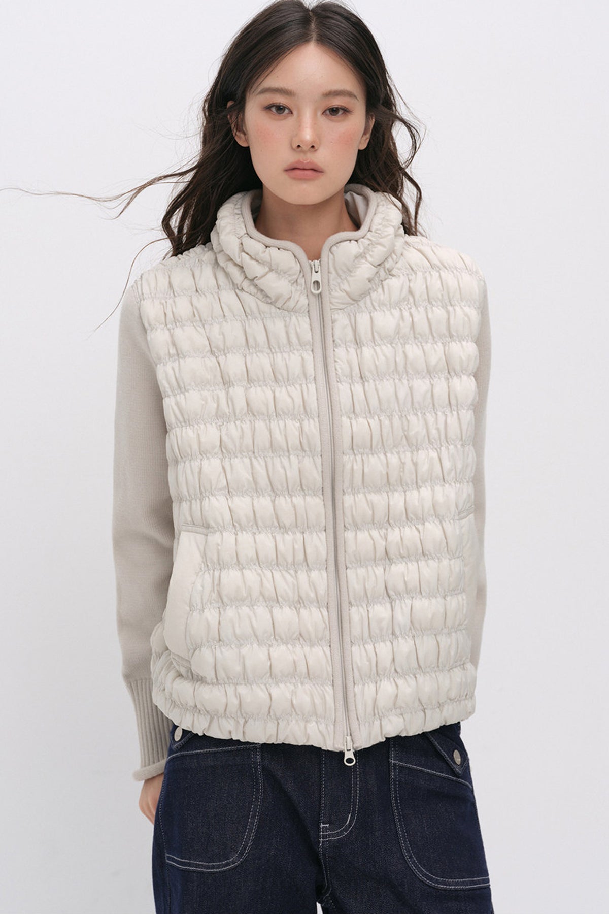 Knit Spliced Quilted Down Jacket