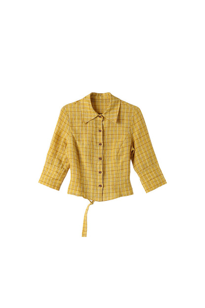 Camisa corta de lino a cuadros