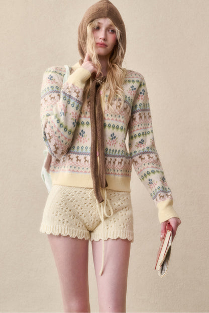 Reindeer Fair Isle Doll Collar Short Cardigan