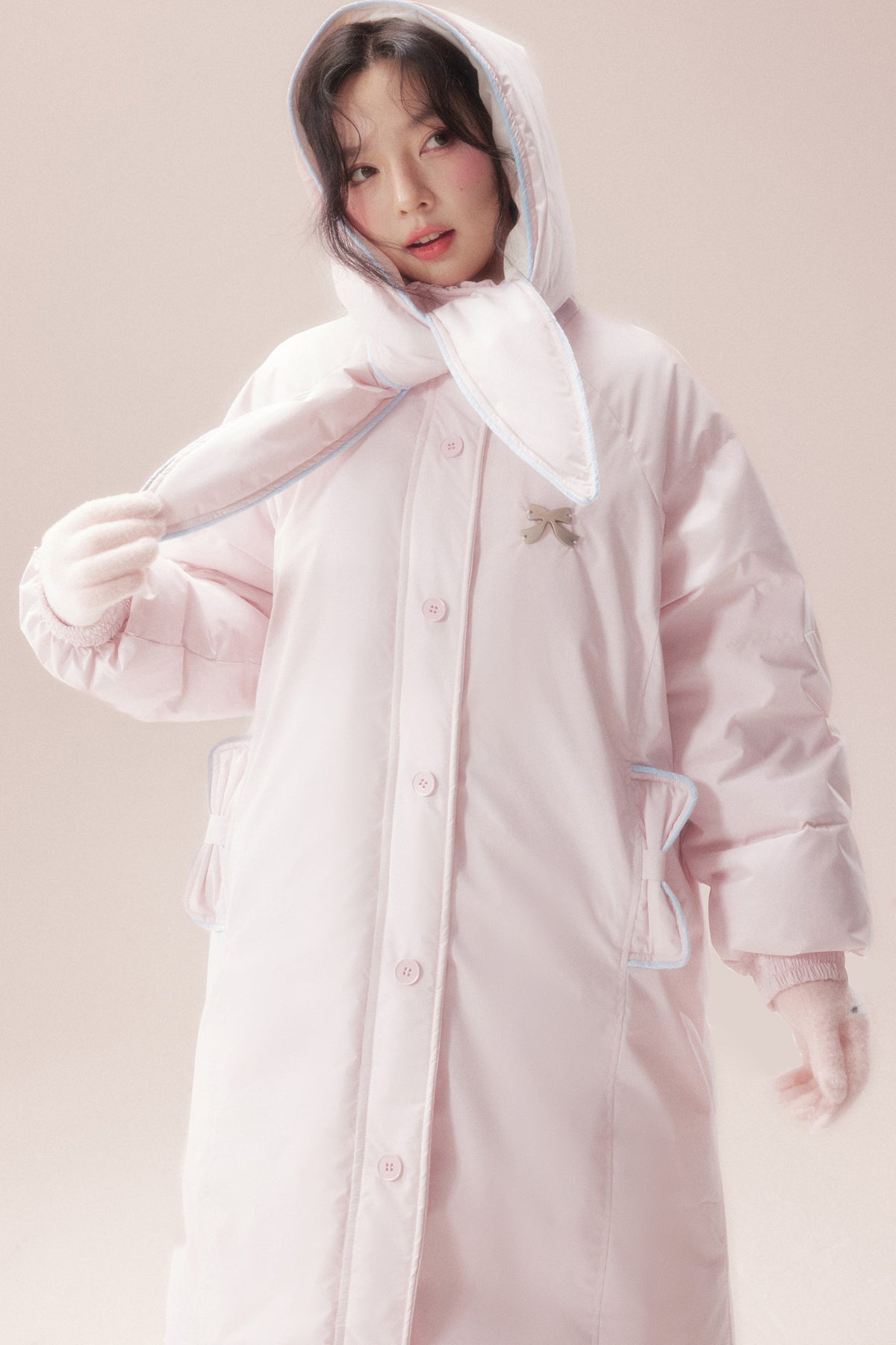 Cute Fur Ball Scarf Hat Long White Duck Down Jacket