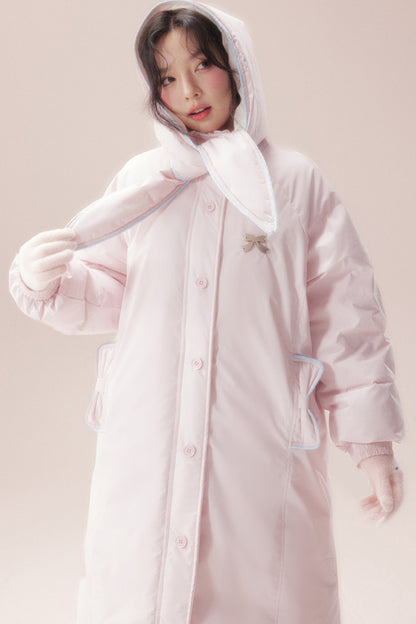 Cute Fur Ball Scarf Hat Long White Duck Down Jacket