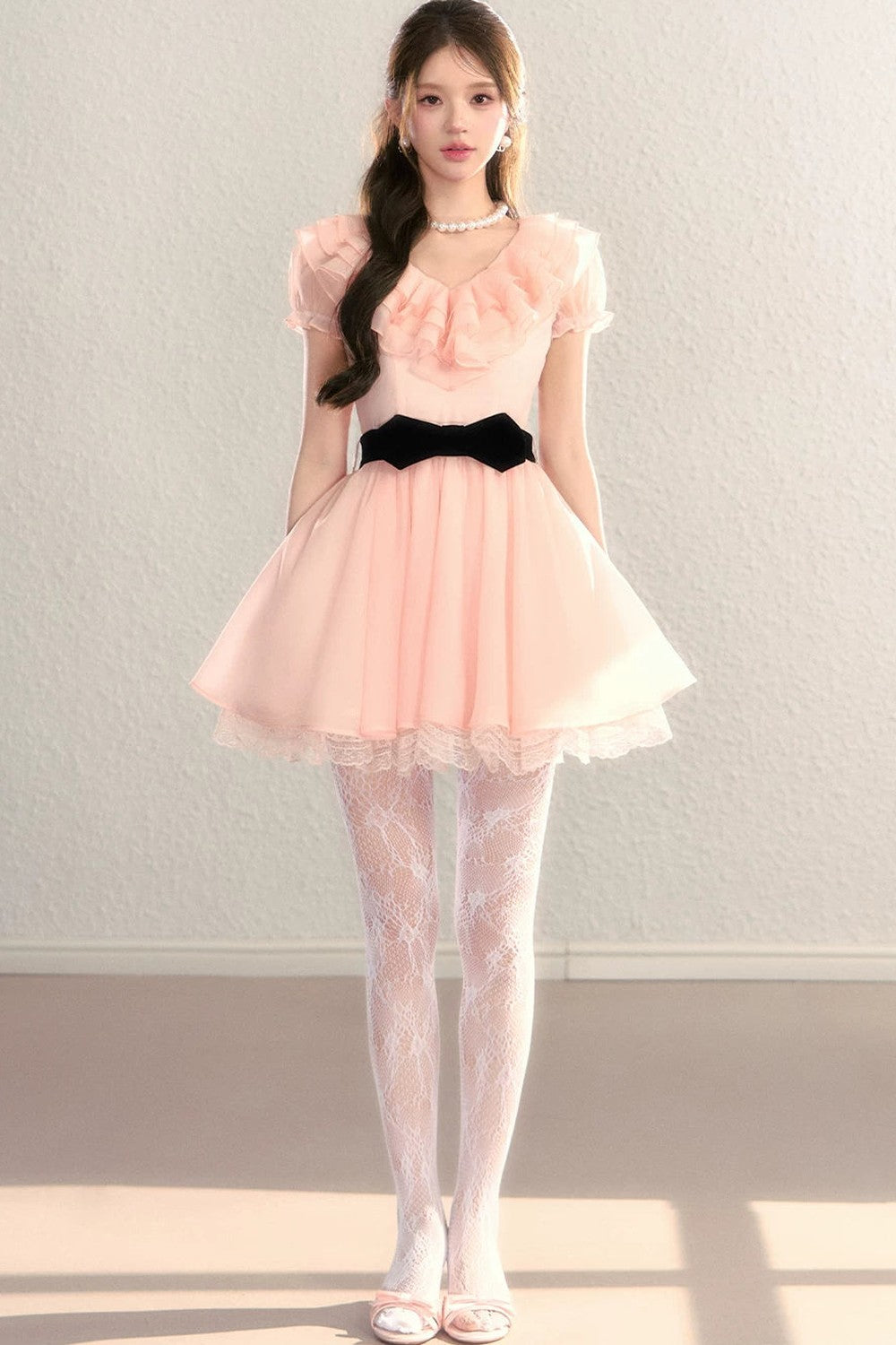 Abito francese color block con scollo a V