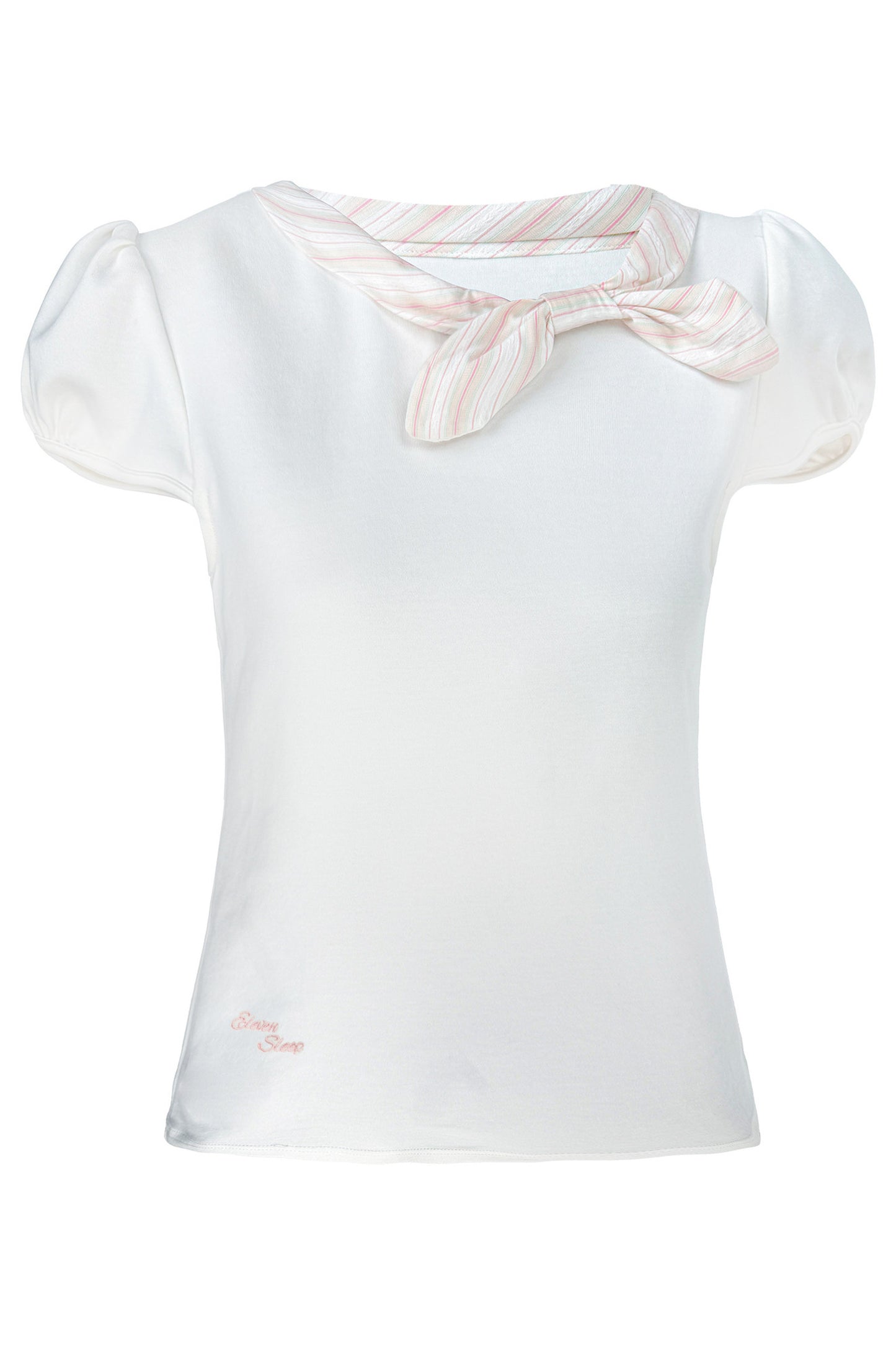 Navy Bow Puff Sleeve T-Shirt