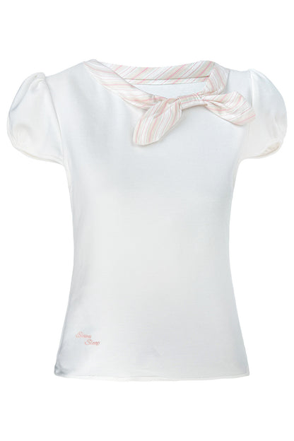 Navy Bow Puff Sleeve T-Shirt