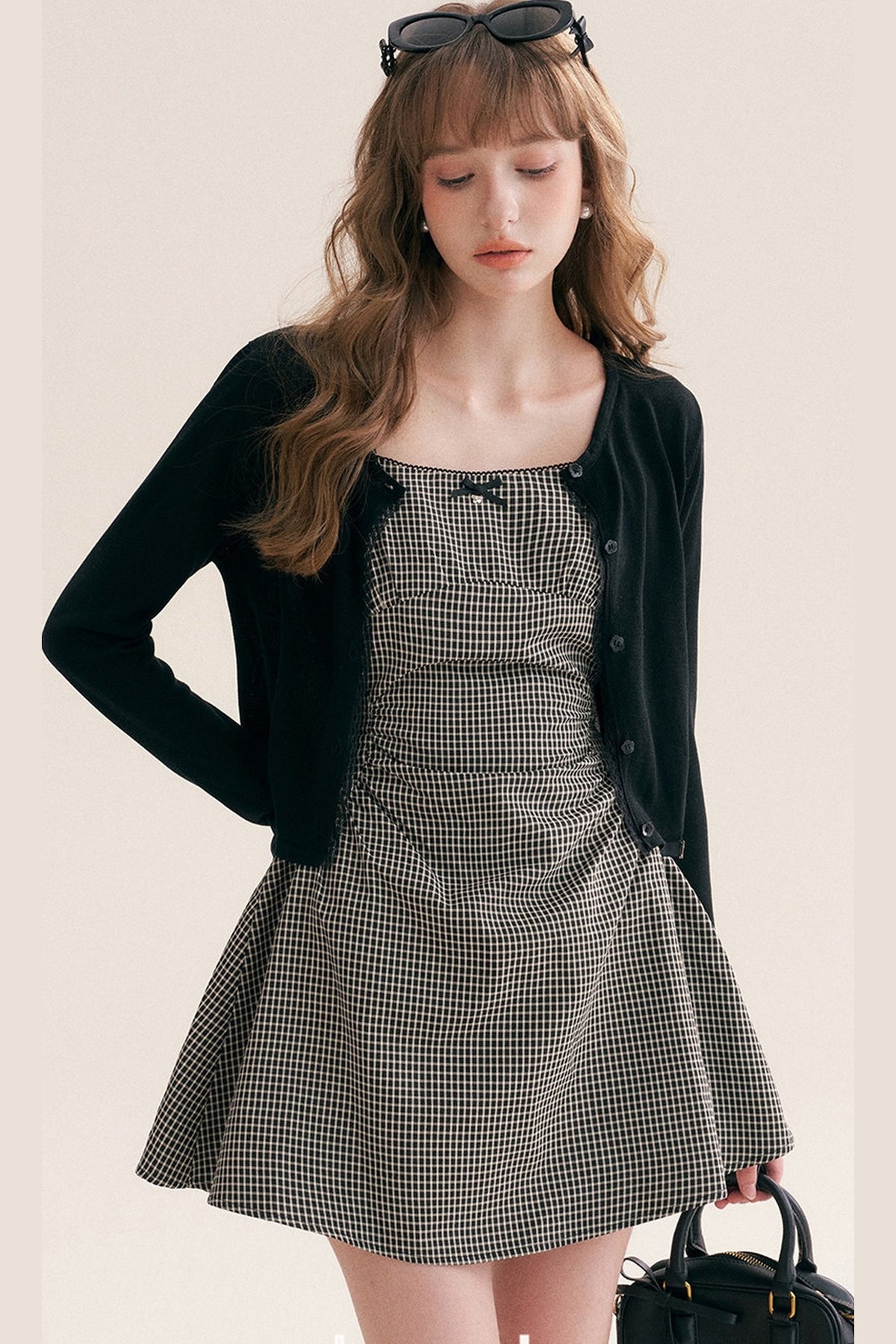 Black White Check Dress and Cardigan Set-Up