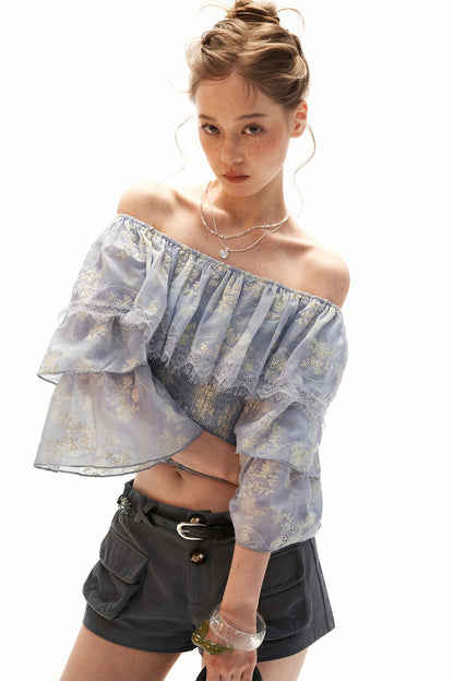 Floral Ruffled Off-Shoulder Blouse