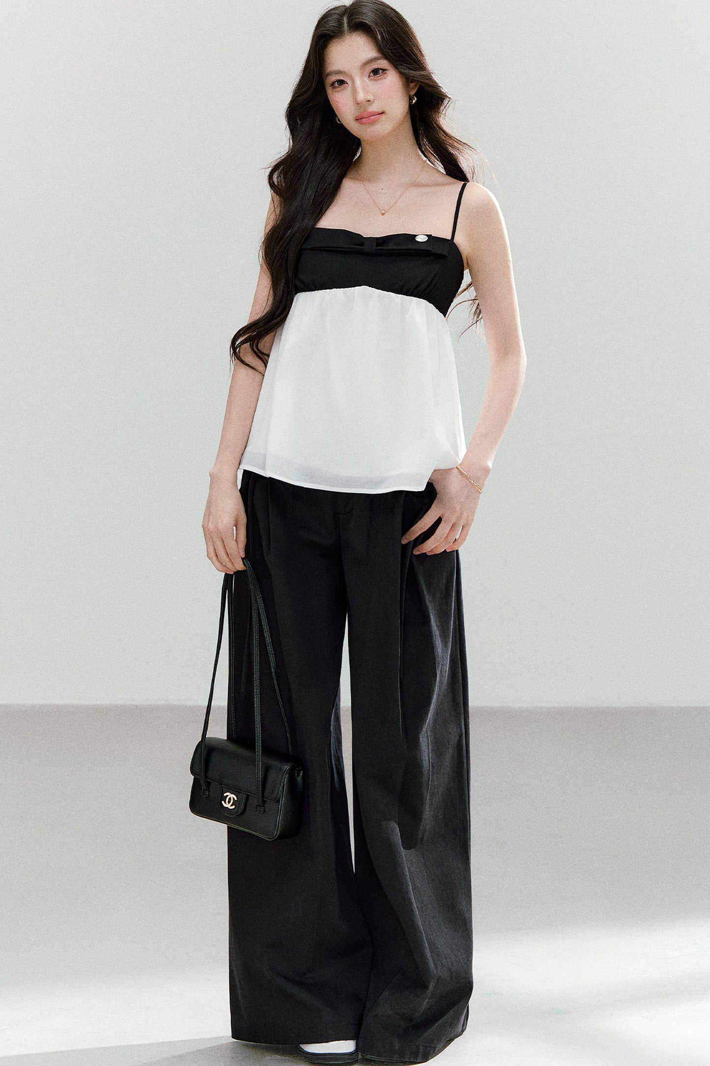 Black White Color Block Camisole Top and Pants Set