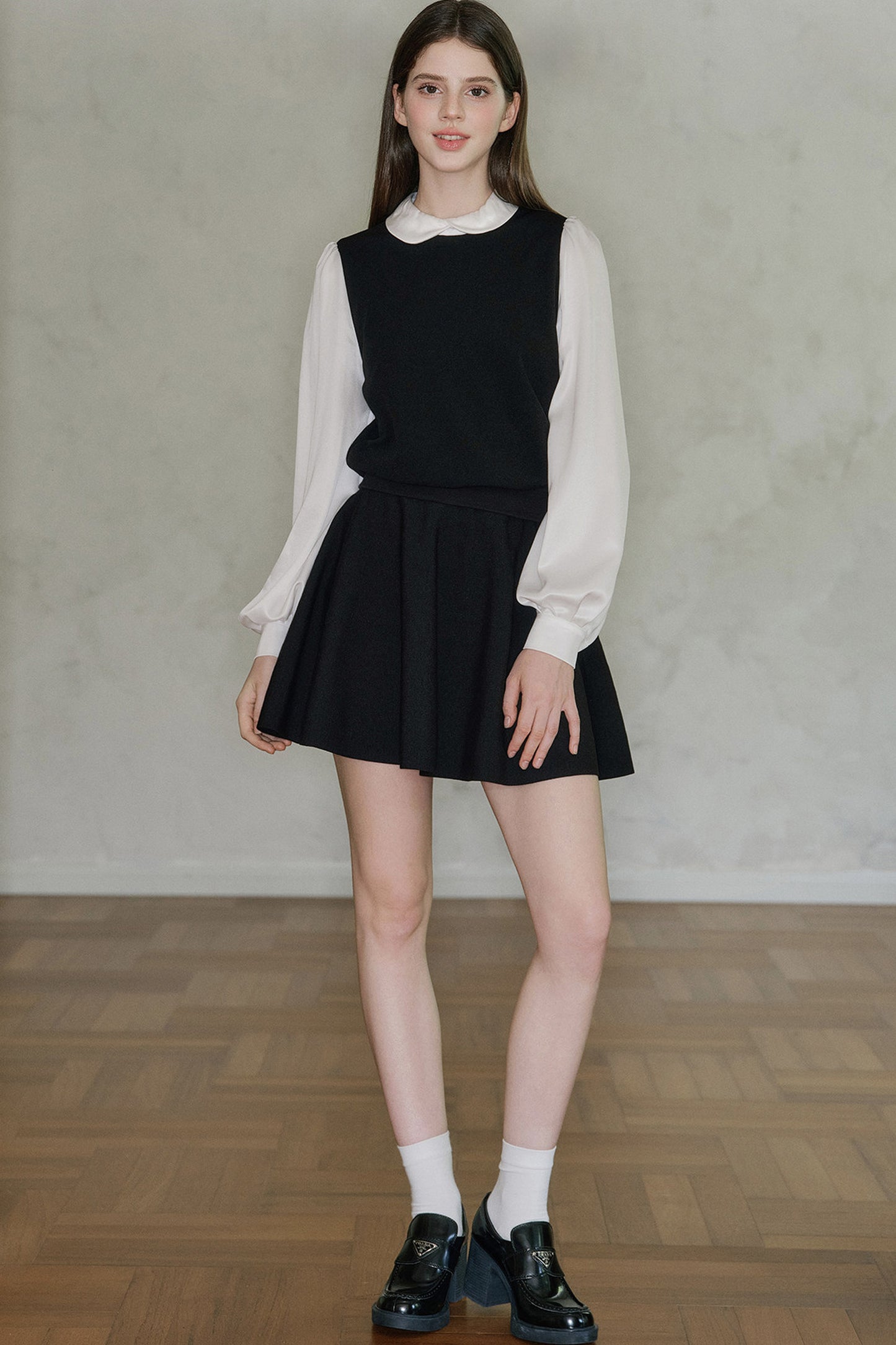 Black High-Waisted Cotton Knit A-Line Skirt