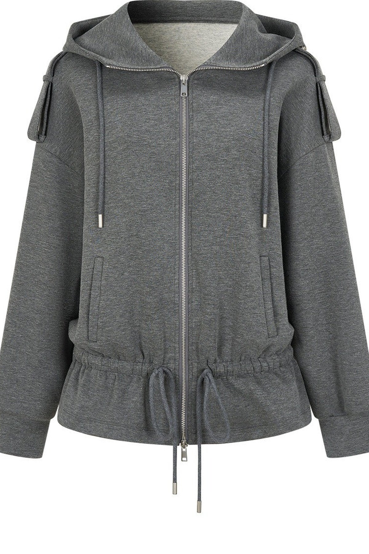 Silhouette Drawstring Hoodie and Studded Skirt Set-Up
