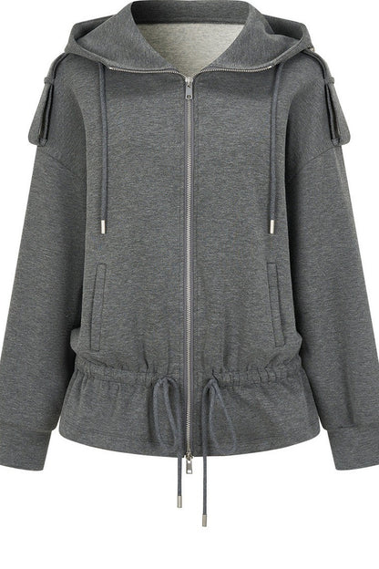 Silhouette Drawstring Hoodie and Studded Skirt Set-Up