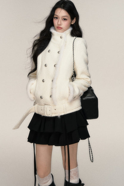 Double-Breasted Mink Fur Short Coat
