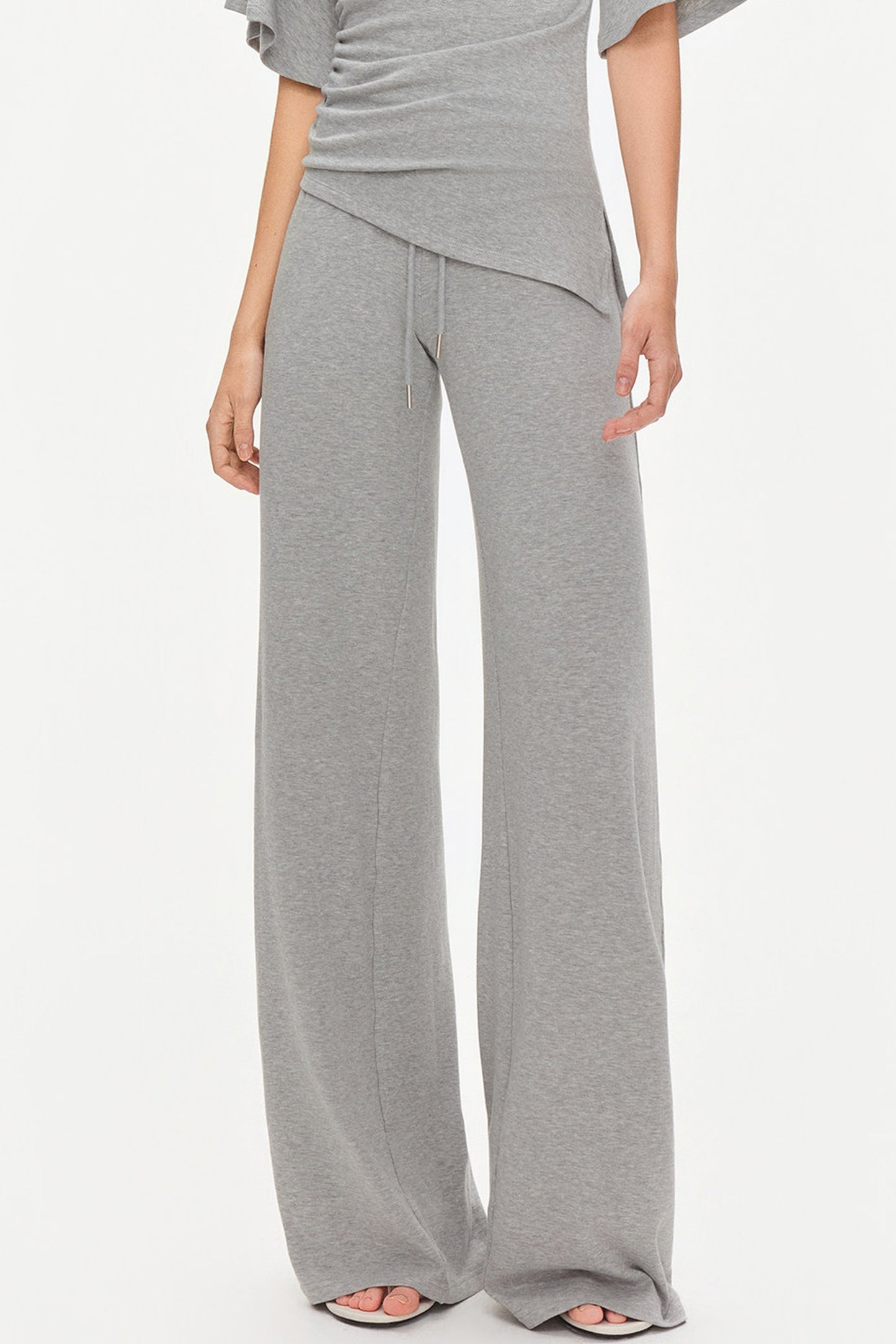 Ruched Modal Cotton Top and Wide-Leg Pants Set-Up