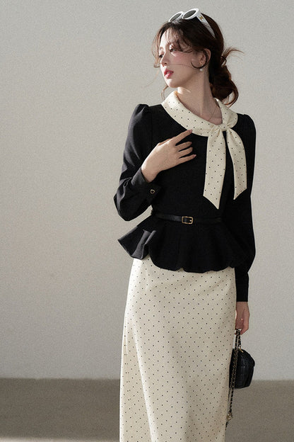 Bow Lantern Sleeve Skirt and Top Set-Up