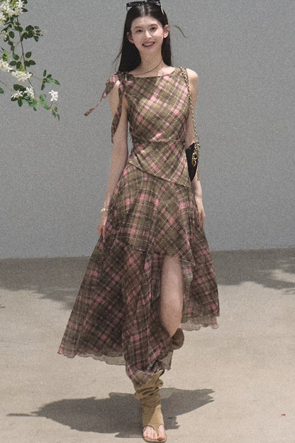 Asymmetrisches schulterfreies Kleid im Farbblock-Design