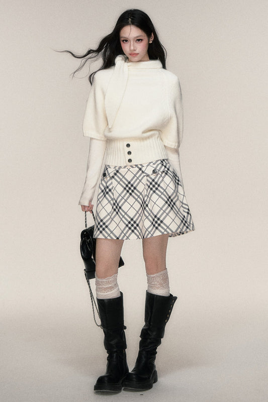 Bunny Ear Tie-Up Cardigan and Skirt Set-Up