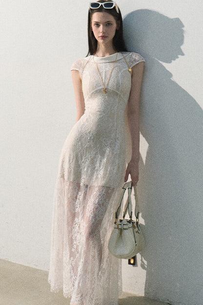 Abito jacquard in pizzo nuvola