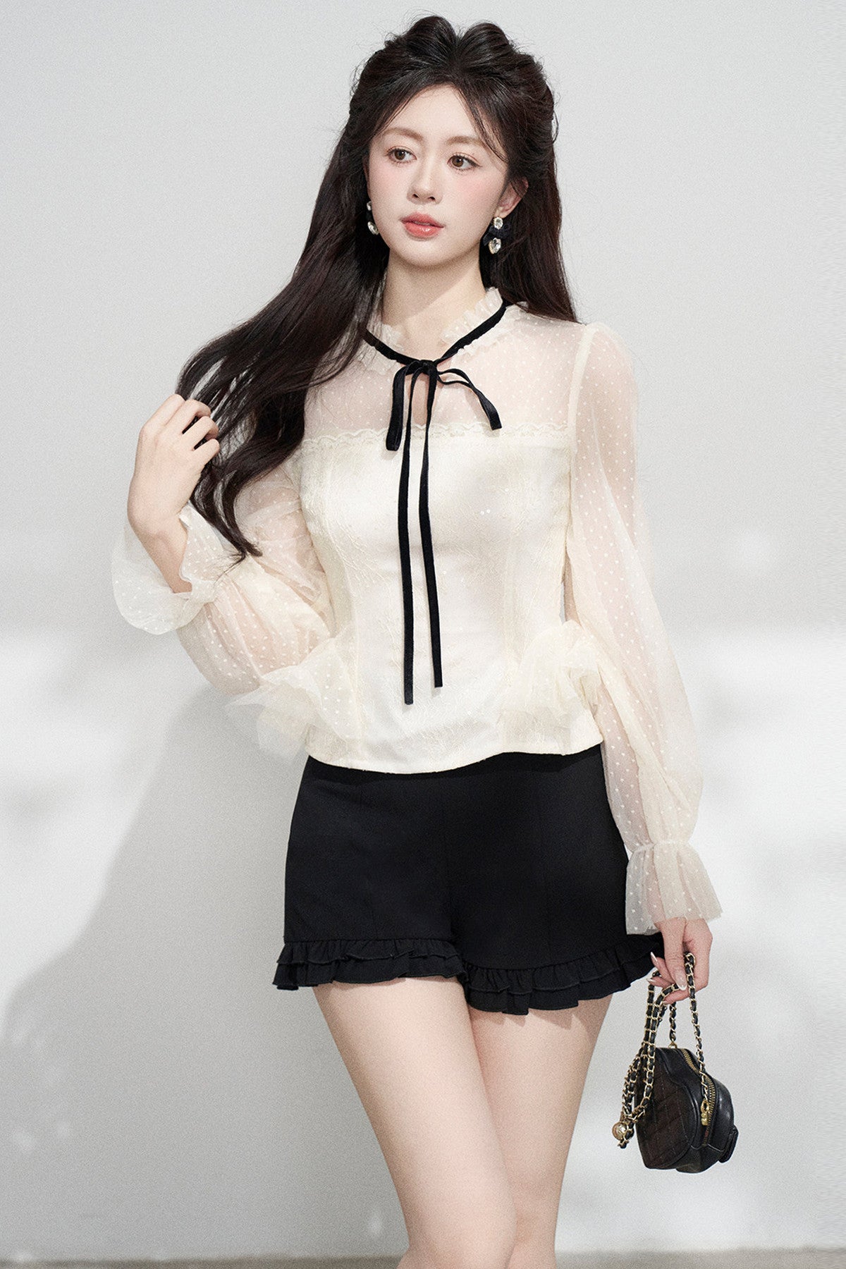 Apricot Mesh Ruffle Blouse