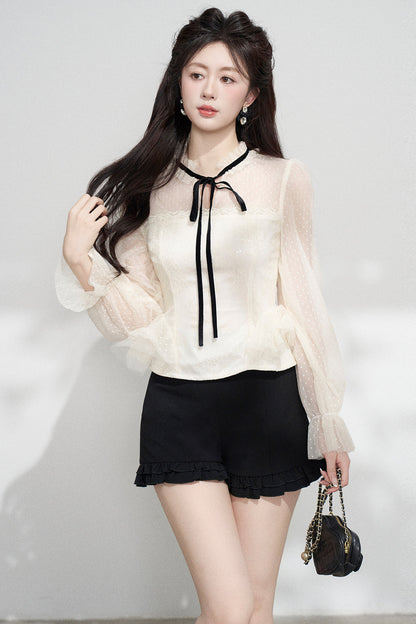 Apricot Mesh Ruffle Blouse