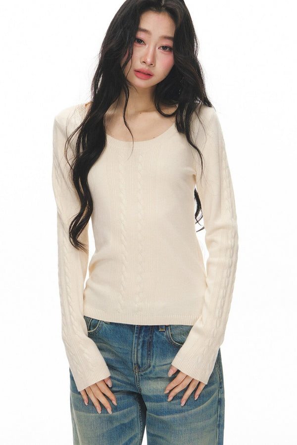 Long Sleeve Knit Top and Pants Set-Up