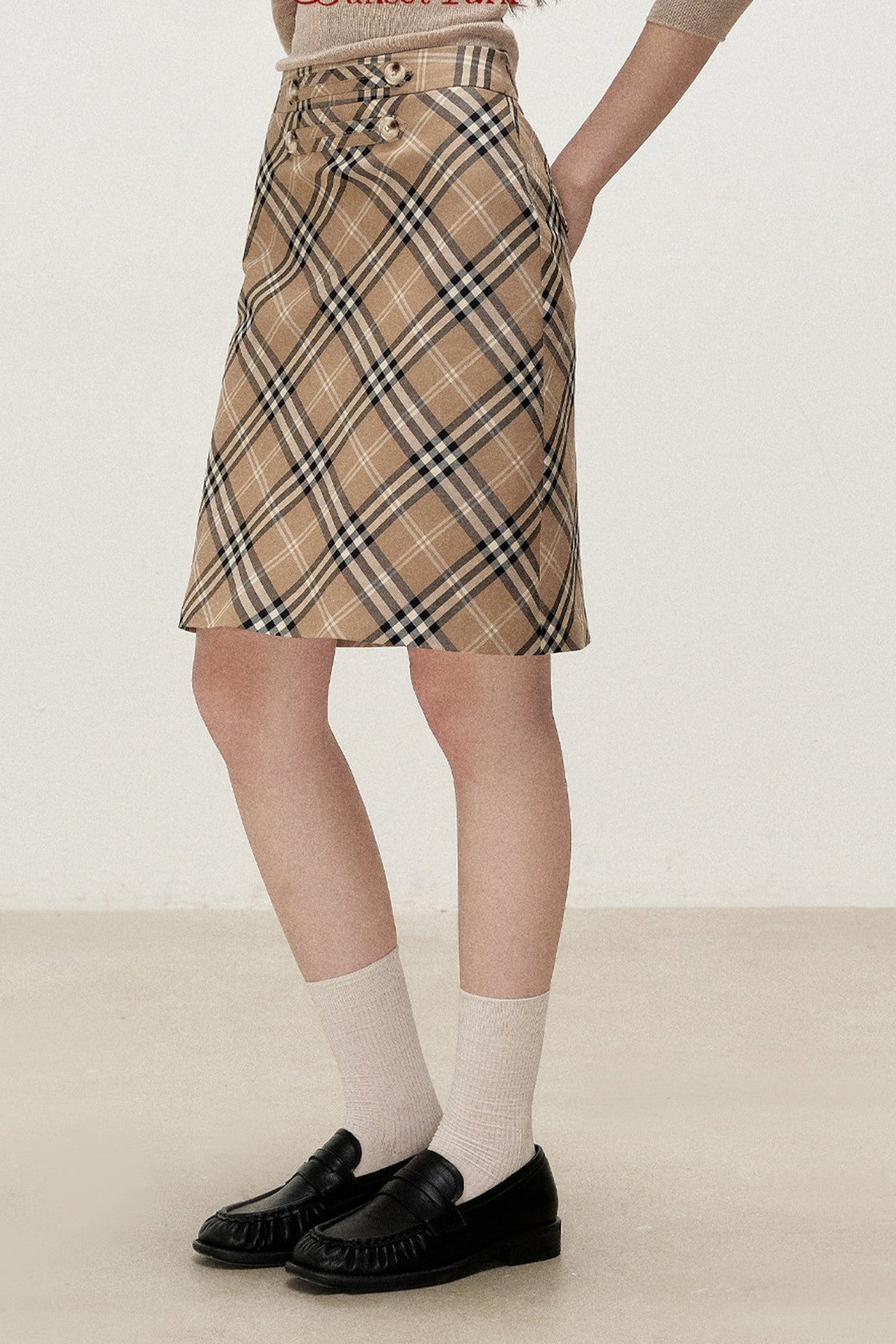 Milk Brown Plaid Napoleon Button Skirt
