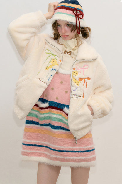 Butterfly Embroidery Lamb Wool Jacket