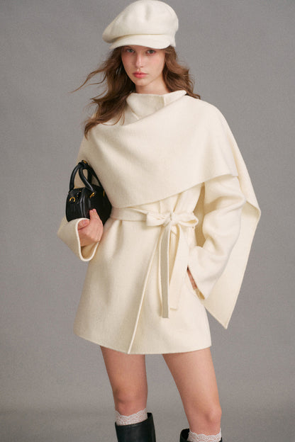 Detachable Cape Collar A-Line Wool Coat