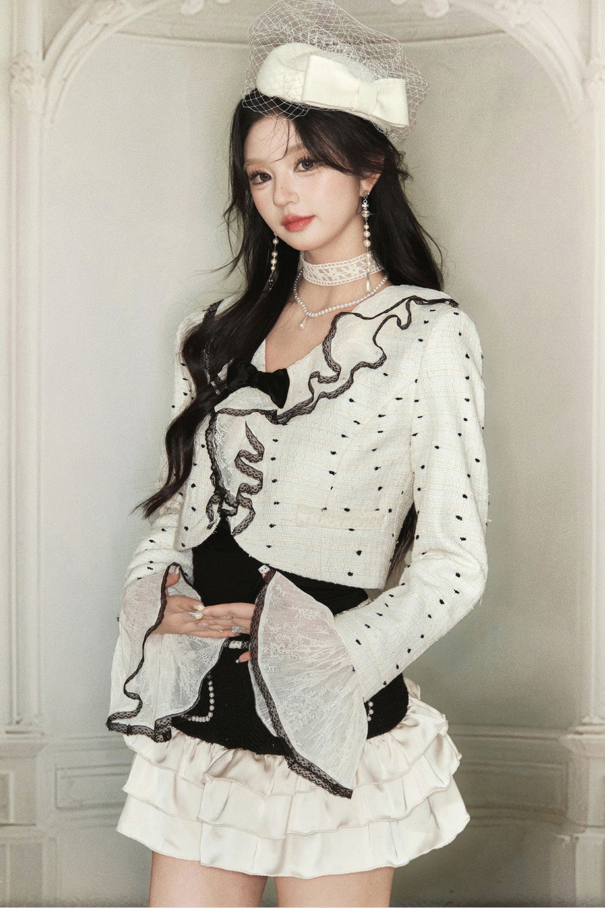 Polka Dot Ruffle Jacket and Skirt Set-Up
