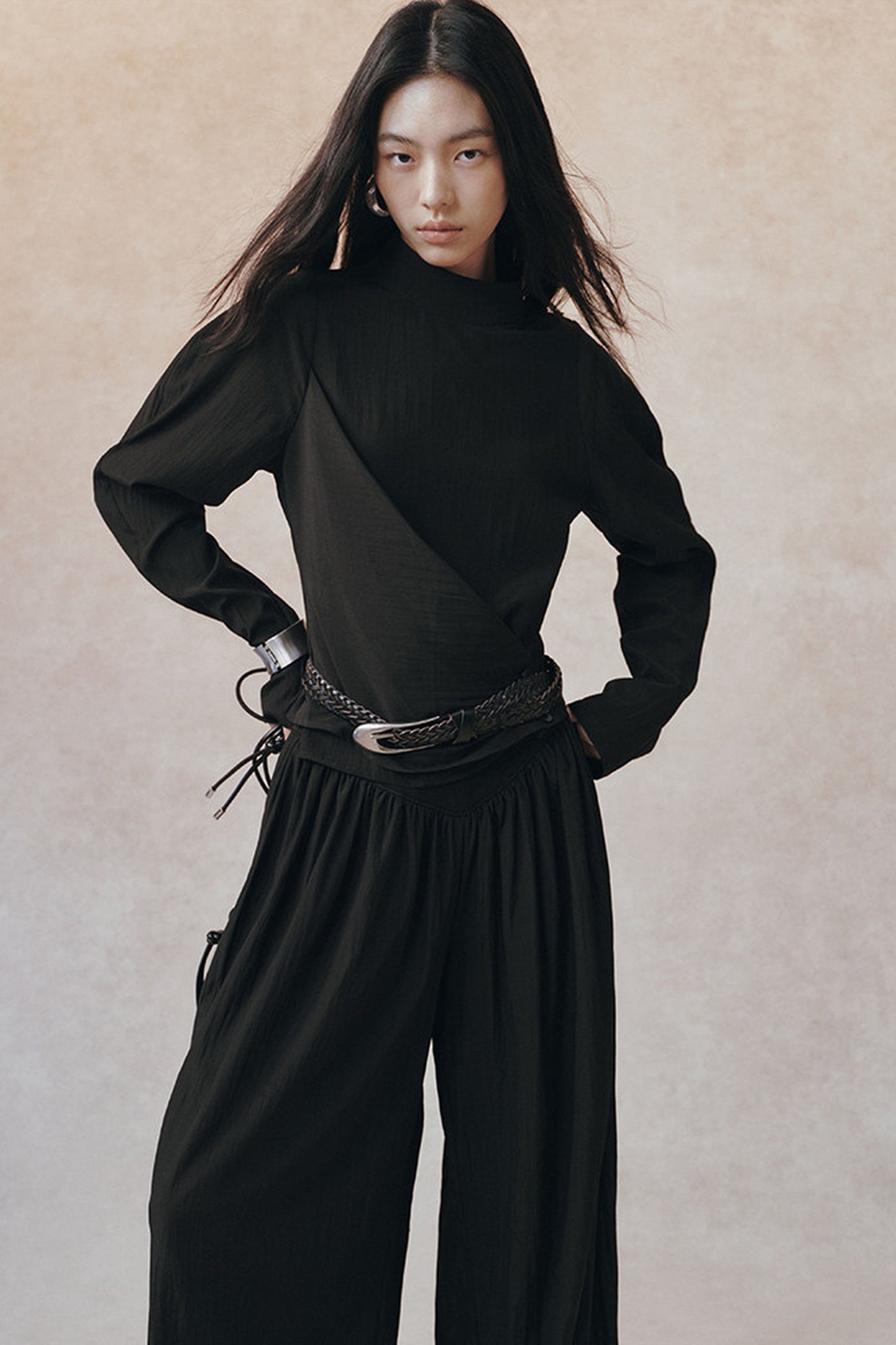 Acetate Half Stand Collar Blouse