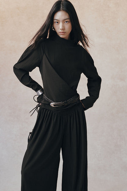 Acetate Half Stand Collar Blouse
