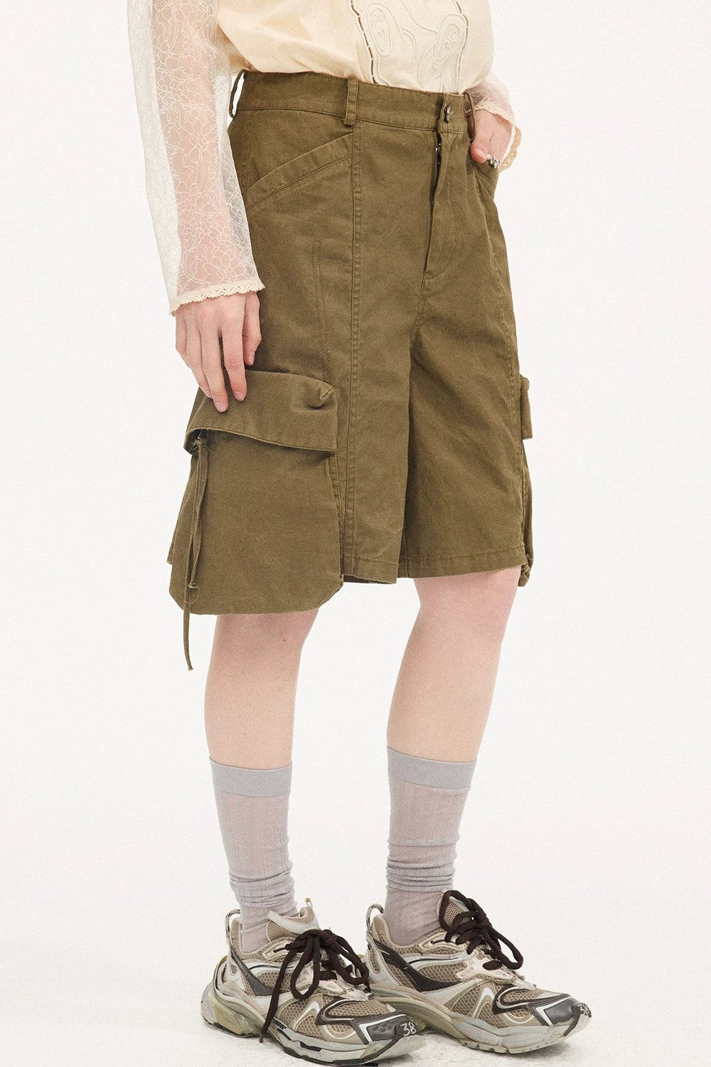 Khaki Washed Pocket Shorts