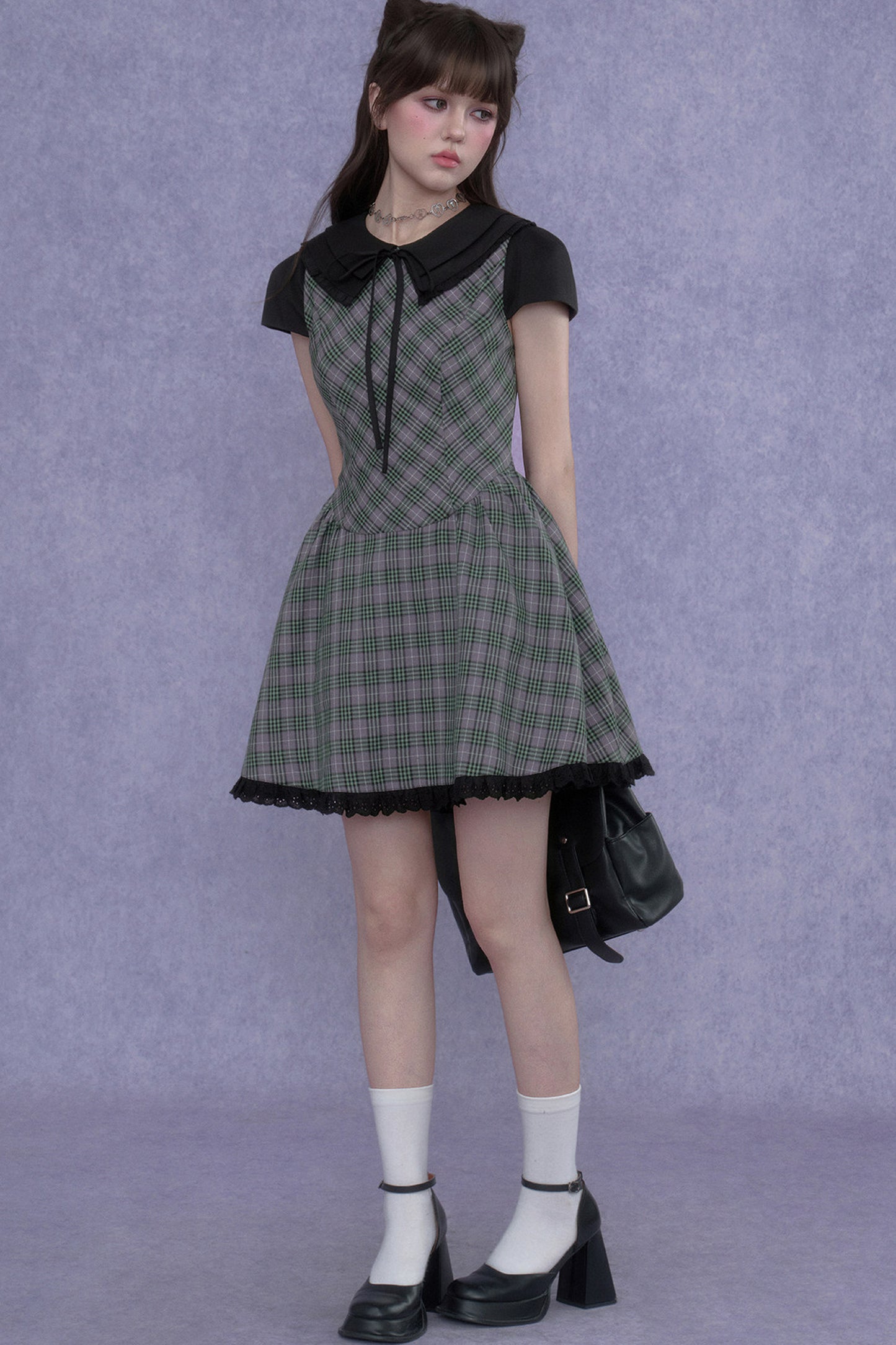 Green Plaid Peter Pan Dress
