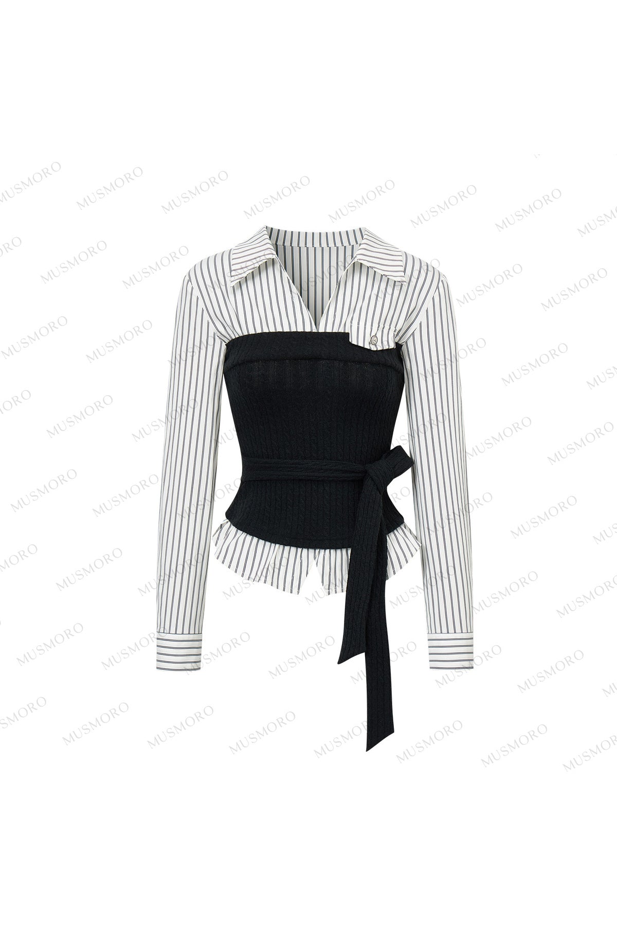 Layered-Look Knit Striped Shirt