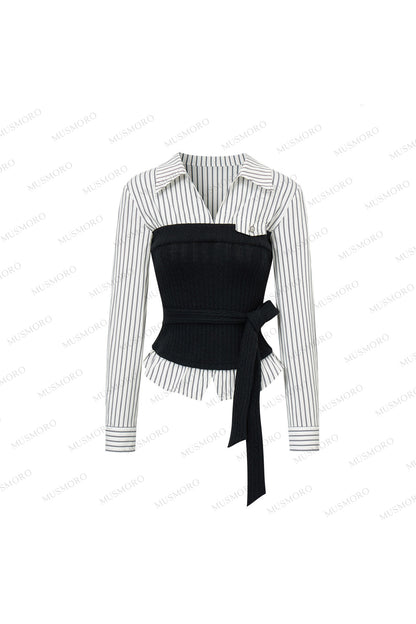 Layered-Look Knit Striped Shirt