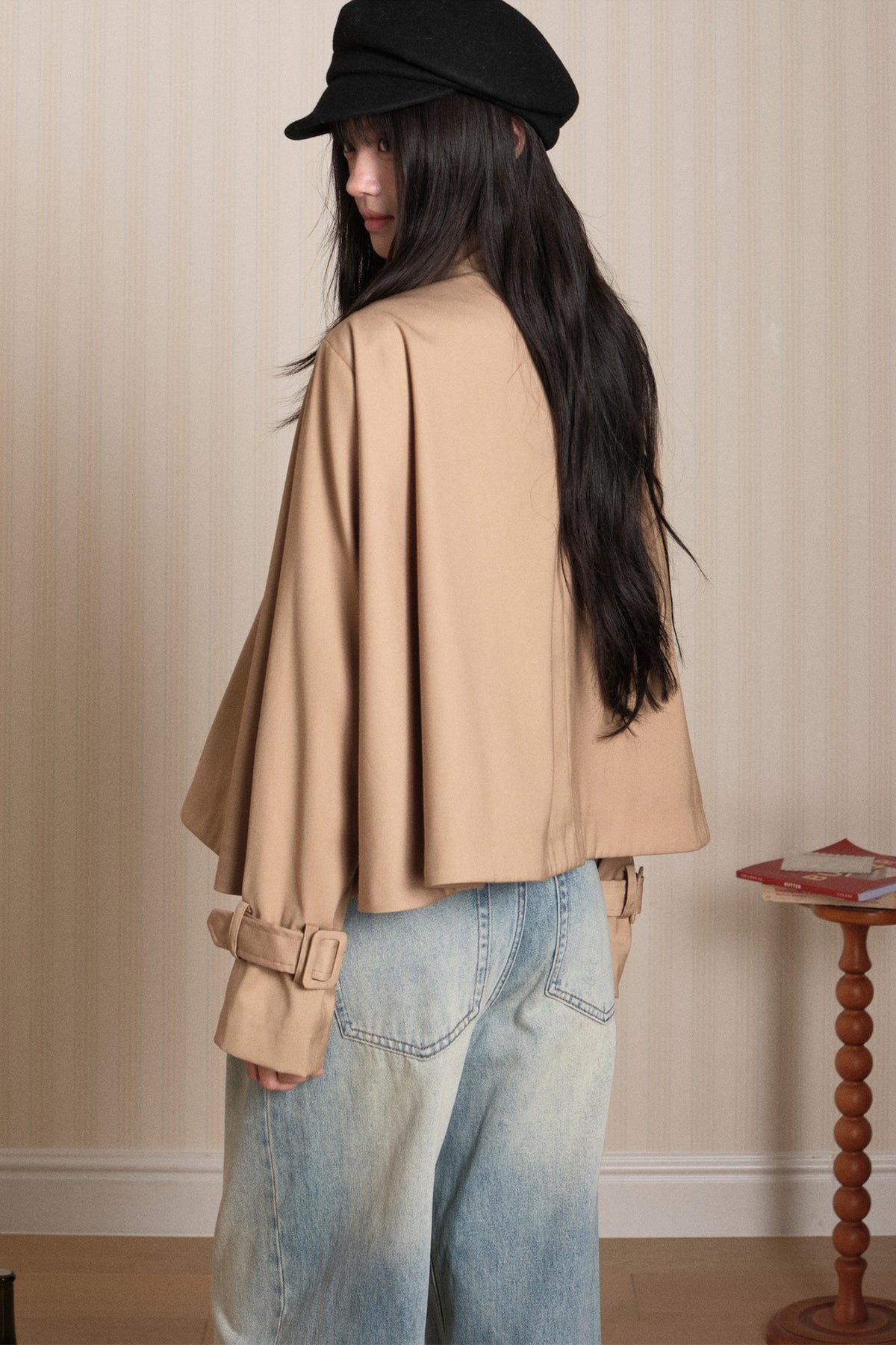 Double-Breasted Cape Trench Coat