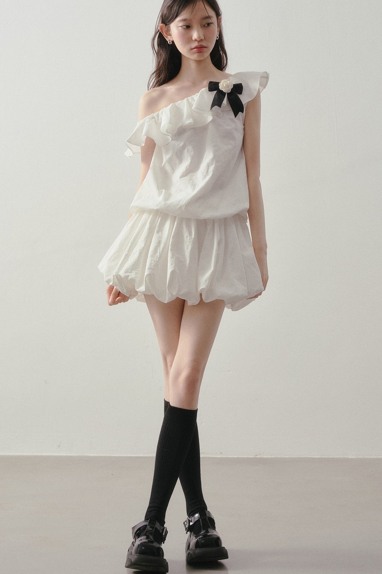 Off-Shoulder Ruffle Bowknot Dress