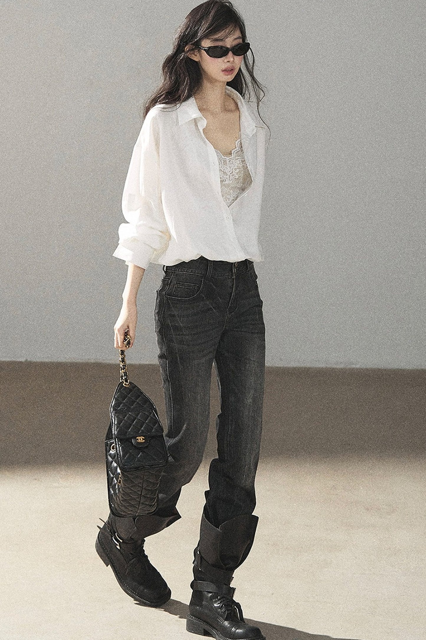 White Layered-Look Linen Shirt