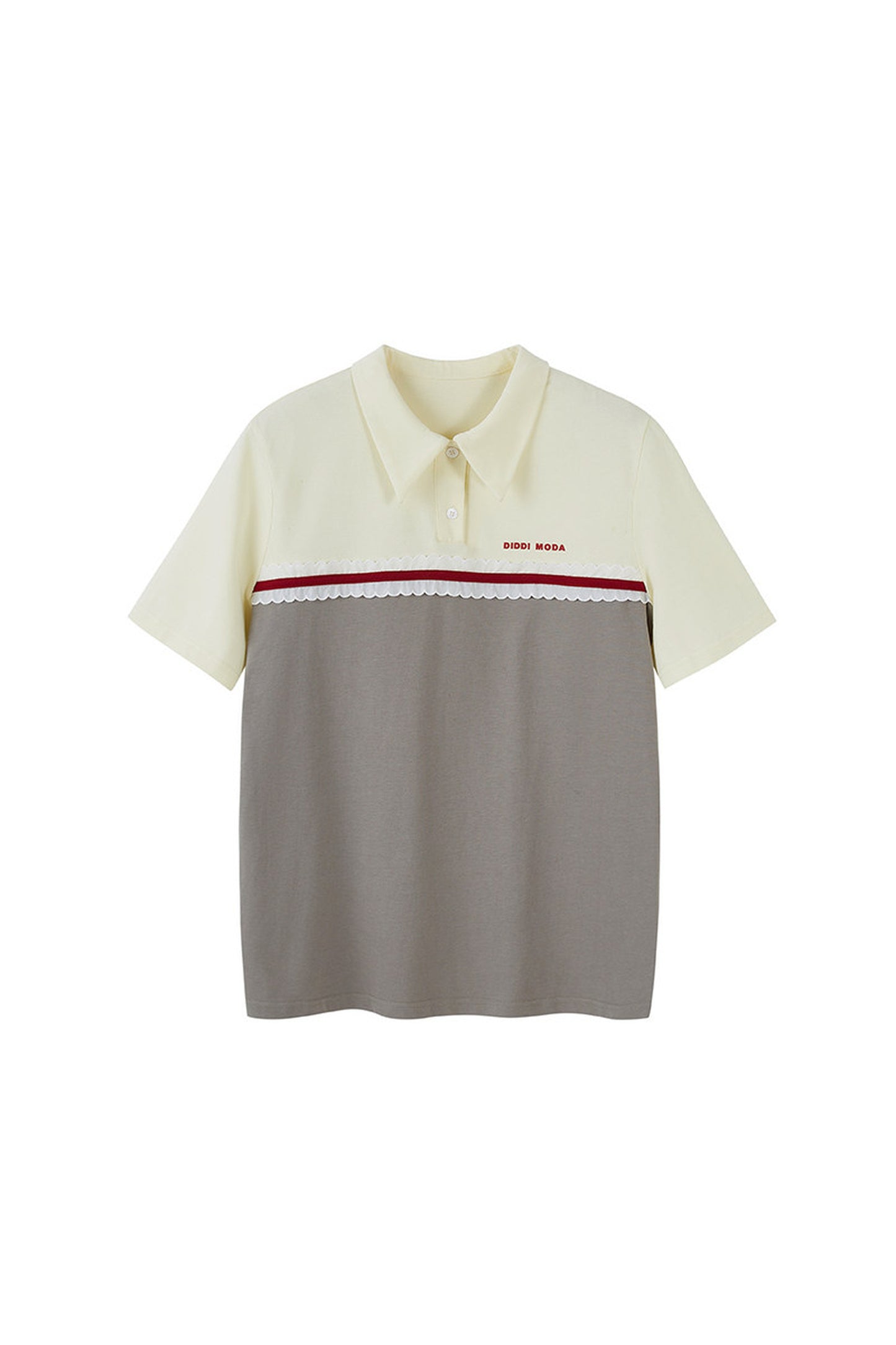 Color Block Lace Trim Cotton Polo