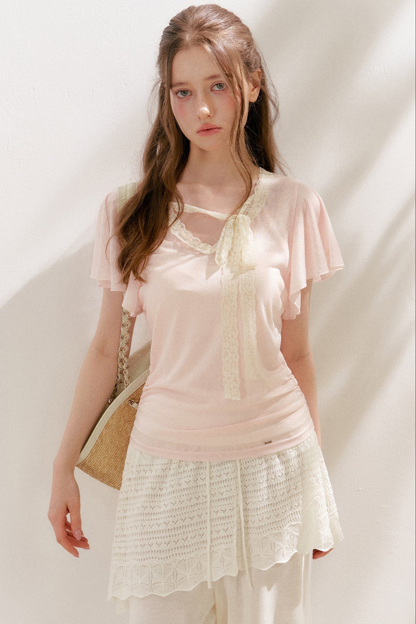 Lace Tie Bowlet Short Sleeve Top