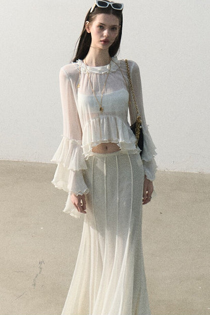 Ruffled Sheer Top And Skirt Set-Up
