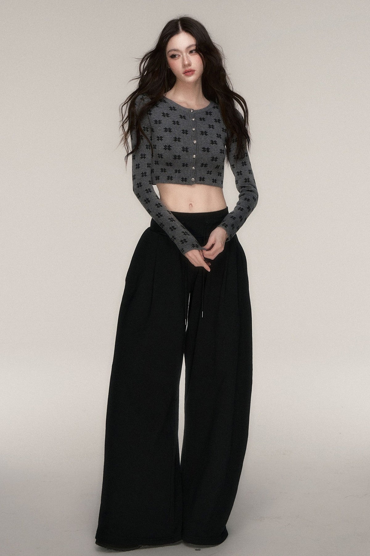 Grey Knit Cardigan and Skirt Set-Up