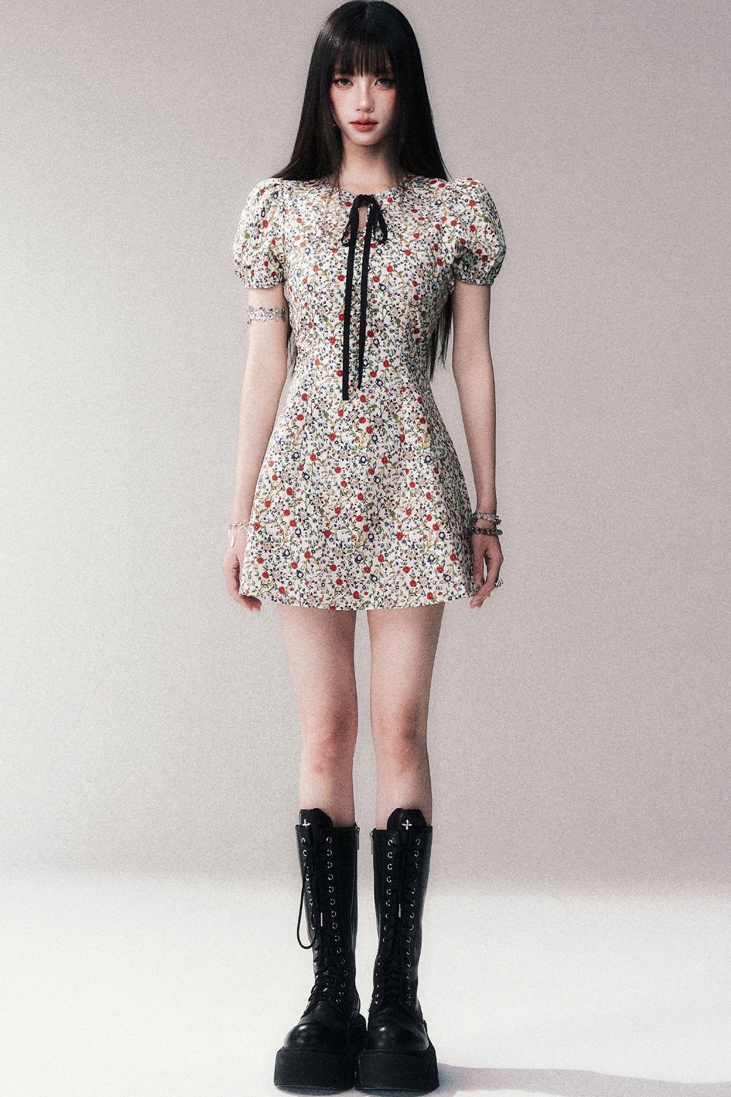 Vintage Floral Puff Sleeve Dress