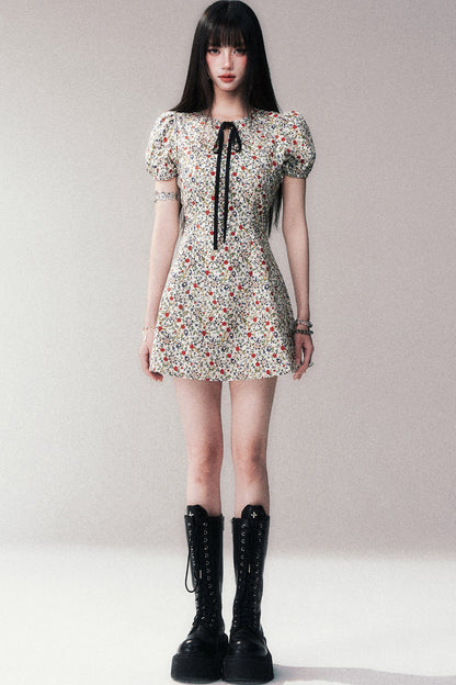 Vintage Floral Puff Sleeve Dress