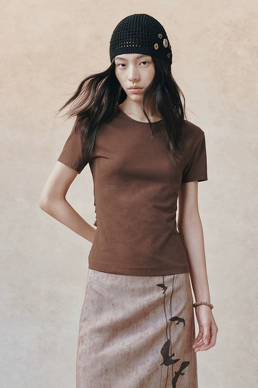 Backless Pleated Hollow-Out Short-Sleeve T-Shirt