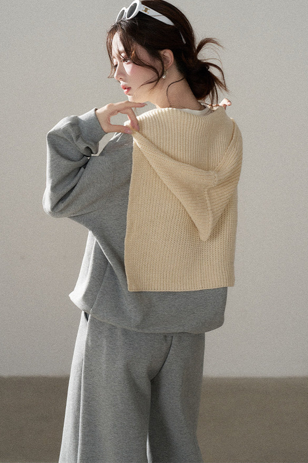 Hooded Shawl Sweatshirt and Wide-Leg Pants Set-Up