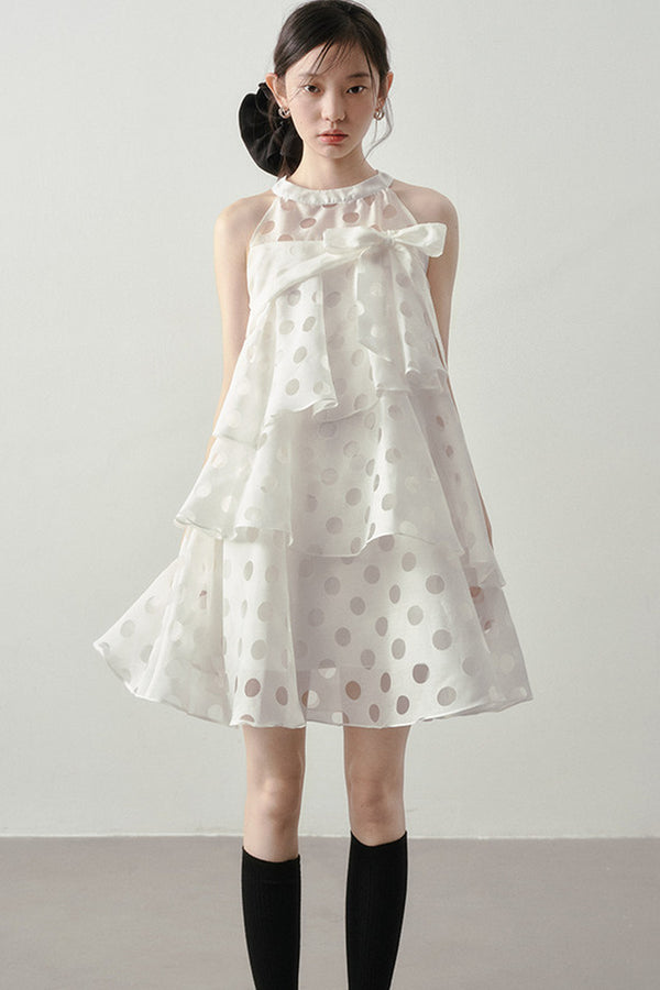 Polka Dot Ruffle Halter Dress