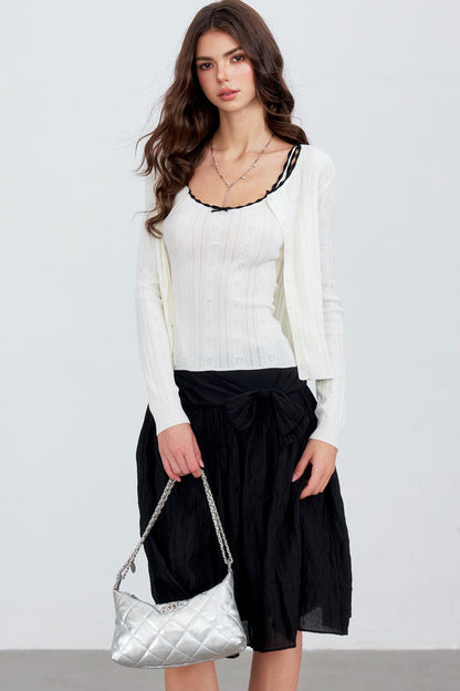 Heart Hollow Ruffle Knit Camisole And Cardigan Set-Up