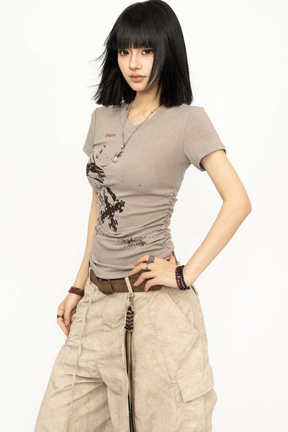Top retro negro con cuello en V